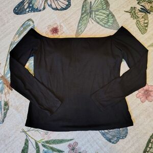 HALARA Ribbed Black Long Sleeve Off-Shoulder Top